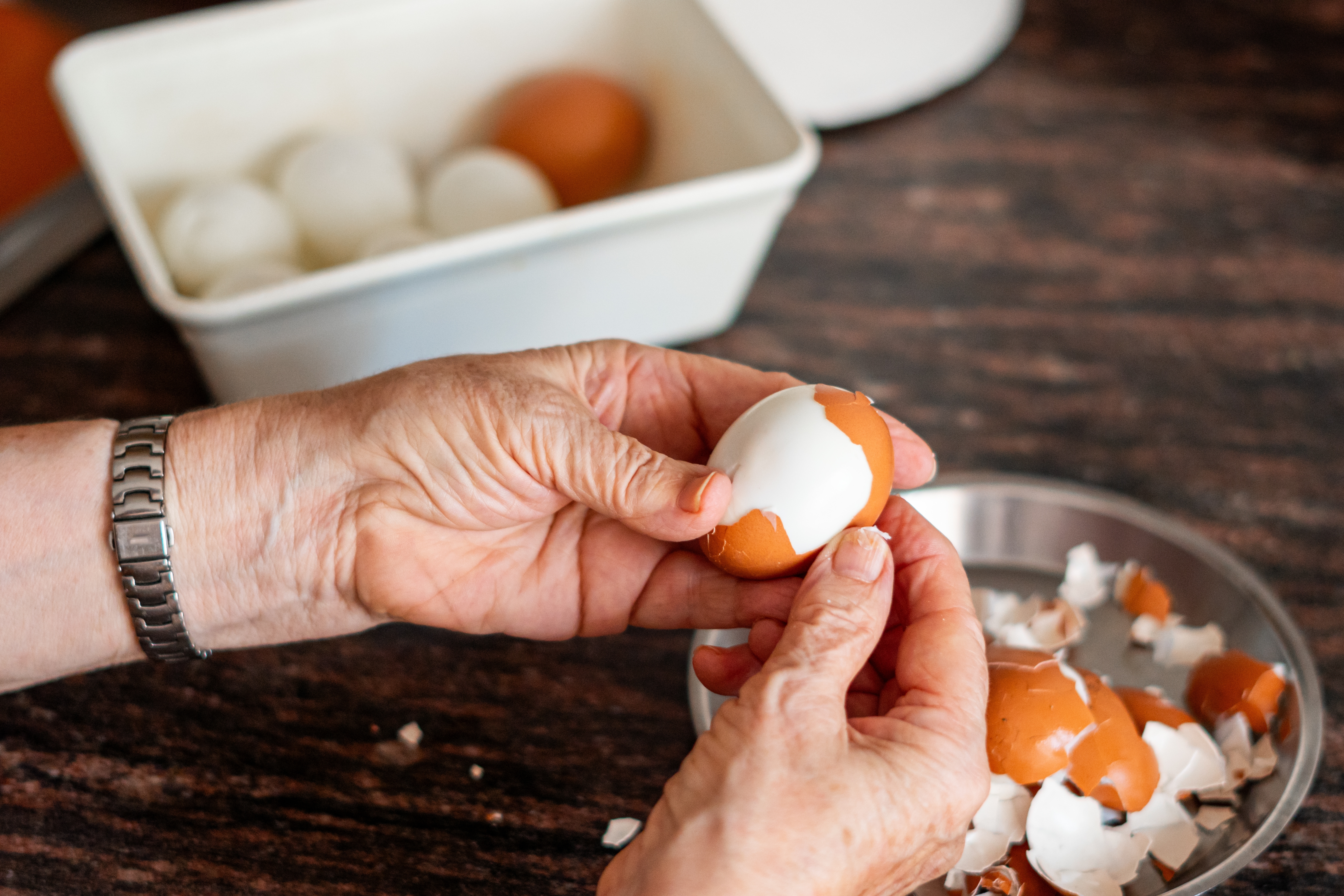 Once your eggs are cool, remove the shells. | Source: Shutterstock